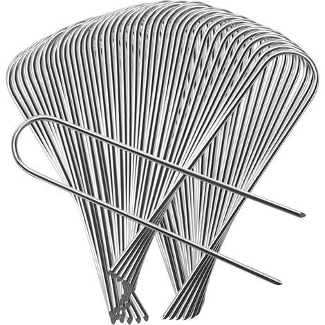 50 Piquets de Jardin, Piquets de Fixation en Acier Galvanisé, Sardines de Fixation Tente, pour Toile de Paillage, Artificiel, Clôture, Bâche, Herbes, H150mm, L30mm, Ø3 mm (1/5)