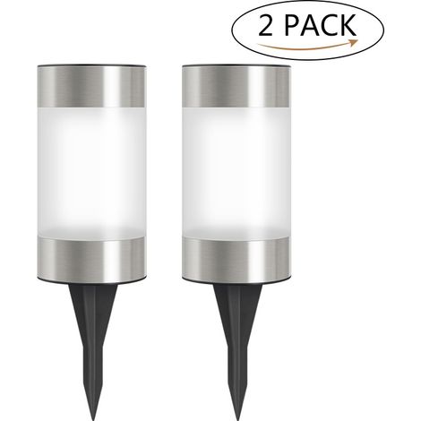 Set aus 2 Solarpollern im Edelstahl-Design 2 in 1 (weißes Licht)