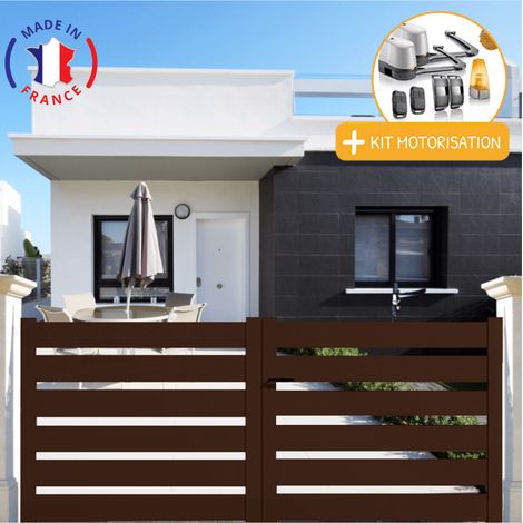 Portail aluminium battant SAH en kit + Motorisation dimensions L.3500 (entre piliers) X H.1740 mm LOCKYVIA (à bras) Couleurs Marron (RAL 1247)