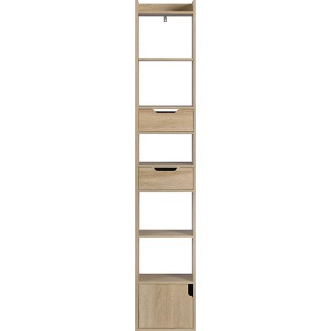 Libreria stretta 33x24x181 cm in legno melaminico rovere chiaro salvaspazio - CHICFURN (1/5)