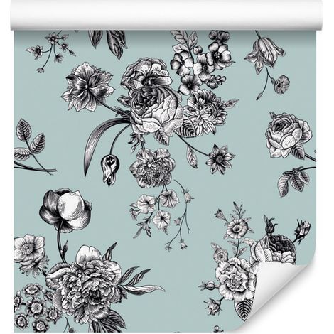 Papel pintado con elegante estampado de flores para salón y dormitorio, 50x1000 cm. (1/5)
