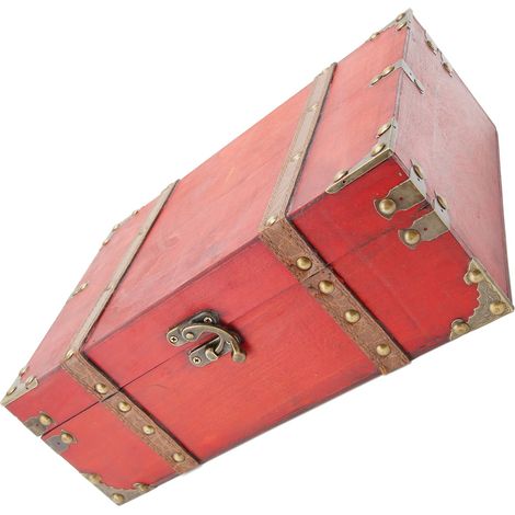 Boîte de rangement rectangulaire vintage en bois, grande capacité, boîte décorative vintage avec serrure, boîte à bijoux pour la maison, le bureau et la décoration de chambre 6282-3201 rouge grande ta (1/5)