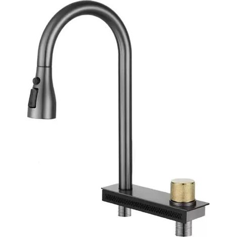 Robinet de cuisine extensible acier inoxydable, jet cascade mitigeur chaud froid pour évier (1/4)