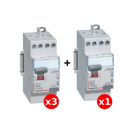 Legrand - LOT de 4 inter diffu00e9rentiels DX3 - (3 ID 2x40A 30mA AC & ID 2x40A 30mA A) - Ru00e9f. : 411611x3 + 411617 (1/3)