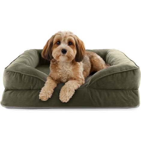 Lit orthopédique en Velours côtelé - Canapé Ergonomique pour Chien - 70 x 60 cm - pour Petits Chiens - Fond antidérapant - Rembourrage et Housse lavables - Panier pour Chien avec Mousse à (1/5)