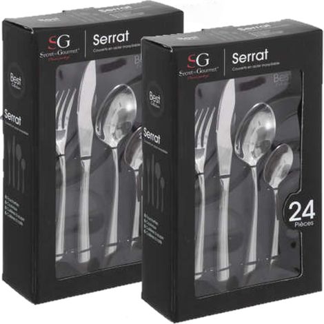 Lot de 2 ménagères en acier inoxydable 24 pièces SERRAT (1/2)