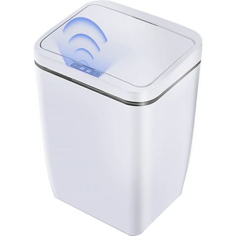 Poubelle à capteur, ouverture sans contact en 0,3 s, silencieuse, étanche, 12 L, blanche, idéale pour la cuisine, la salle de bain ou le bureau. (1/5)
