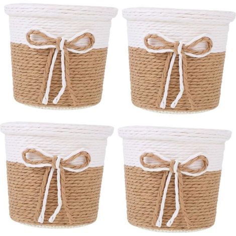 Set De 4 Cache-Pots Ronds En Papier Tissé Imperméable Pour Plantes D’intérieur – Style Naturel Minimaliste Pour Bureau Jardin Et Maison (1/5)