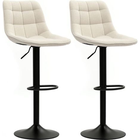 Lot de 2 tabourets de bar modernes pivotants avec dossier, hauteur ajustable, repose-pied et assise rembourrée, couleur beige