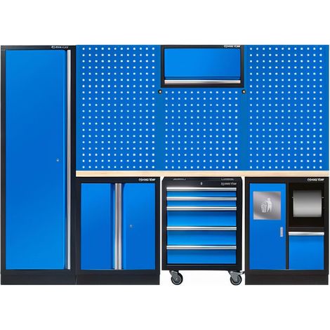 Servante d'atelier roulante 3 tiroirs – Dimensions 2640 x 2000 x 490 mm – Structure robuste avec plateau bois massif – Pour agencement professionnel – King Tony (1/5)