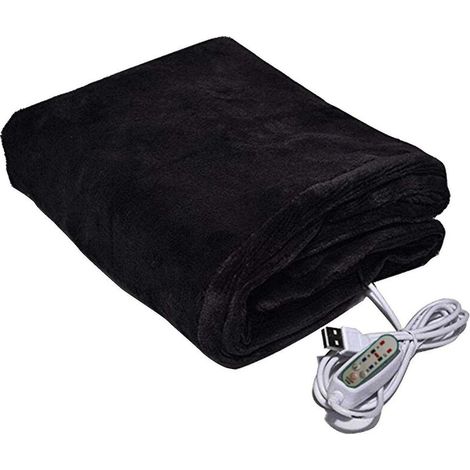 MINE Usb Chauffé Châle Électrique Hiver Chaud En Peluche Couverture Chauffante Pour Voiture Bureau Maison Noir (1/3)