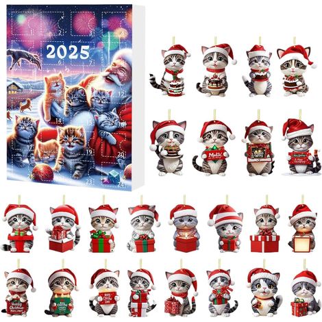 Calendrier de compte à rebours  Pendentif décoratif 2D en acrylique avec motif chaton – Calendrier de Noël 24 jours pour l'année 2025 – pour l'hiver et les vacances du Nouvel An, sac à dos (1/5)