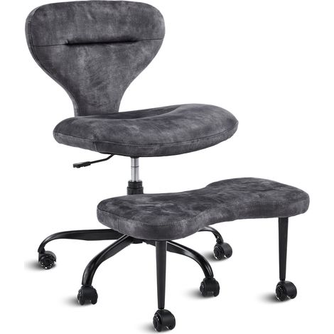 Sedia da ufficio 65.5x52.5x31 cm, girevole 360°, altezza regolabile, poggiapiedi retrattile, tessuto grigio (1/5)