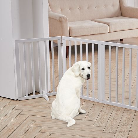 Foldable Wood Pet Free Standing Indoor Gate, White 3 Panels (1/5)