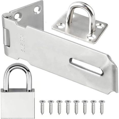 4 Inch Loquet Porte Acier Inoxydable avec Cadenas Agrafe, Verrou Porte Loquet de Sécurité Loquet de Cadenas Agrafe Porte Fermoir Moraillon De Verrou pour Chambre à Coucher Garage argent (1/5)