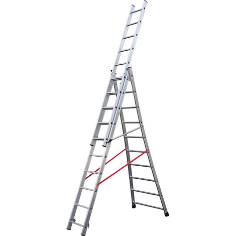 Hailo – Échelle transformable 3x10 échelons – Hauteur max 6,80m – Base évasée pour stabilité – Charge max 150kg – Norme EN 131 (1/5)