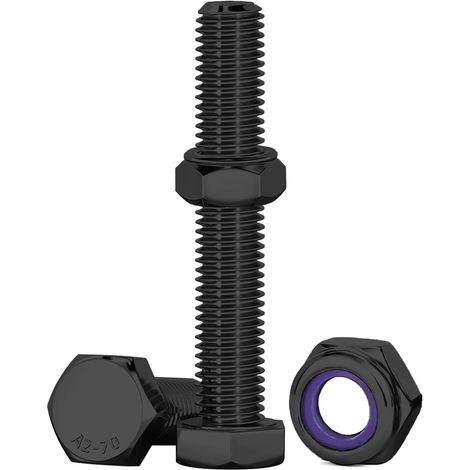 Boulons Et écrous Noir, Boulons à Six Pans Avec écrous Assortiment M10 Acier Inoxydable A2 V2A Vis à Métaux M10 X 60mm 10Pcs Vis Inox Et écrous Pour Meubles, Voitures, Vélos, Impression 3D (1/5)