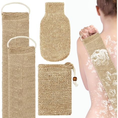 Peelinghandschuh, Rosshaarhandschuh, Rückenwaschgurt, Seifenbeutel aus Jute, Naturhaar-Handschuhe mit Riemen, Badeaccessoires für Rücken und Körper, Bad- und Duschzubehör für Damen und Herren