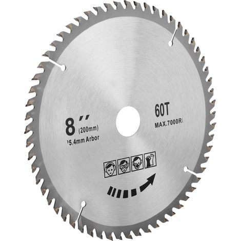 Disque de coupe pour scie circulaire 8 x 60 dents, 200 mm, en carbure cémenté, pour le travail du bois. (1/5)