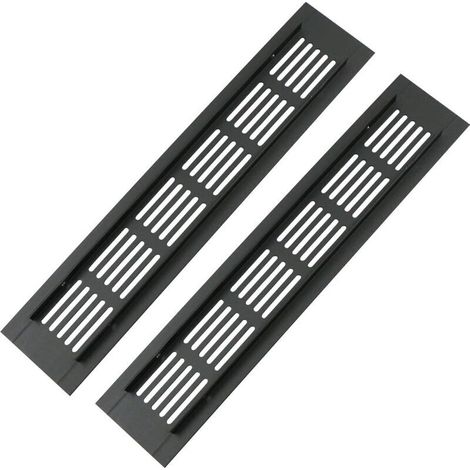 Lot de 2 grilles d'aération rectangulaires en aluminium 250 x 50 mm – Ventilation efficace pour armoires, cuisines et bureaux – Noir (1/4)