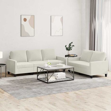 2-tlg. Sofagarnitur mit Kissen Creme Samt (1/5)