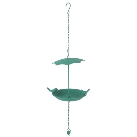 Mangeoire à oiseaux suspendue - Fer vert grande capacité avec toit parapluie anti-pluie pour jardin extérieur (1/4)