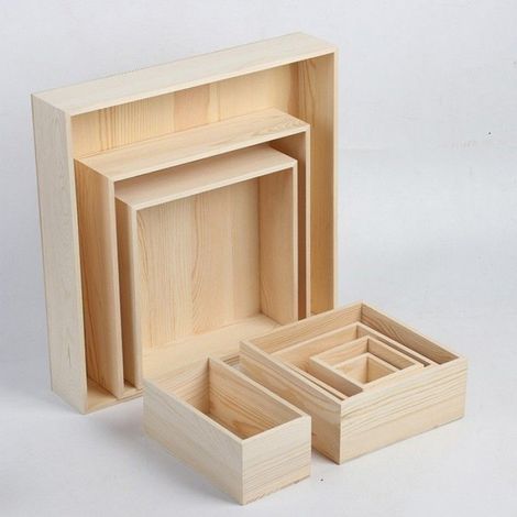 1 Boîte en bois sans couvercle, aspect naturel, rangement fleurs bonbons viande, décoration voiture (1/4)
