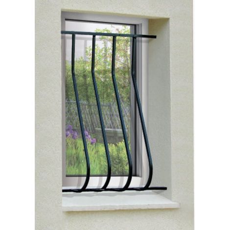 DMS – Grille de défense en acier prépeinte pour fenêtre – Hauteur 105 cm – Largeur 120 cm – 9 barreaux carrés 12x12mm – Pose facile par scellement