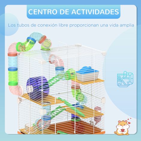 Cage pour hamster avec tunnel. plateformes. gamelle. biberon. maisonnette. rampes et roue d'exercice. 46 x 30 x 58 cm. orange (1/5)