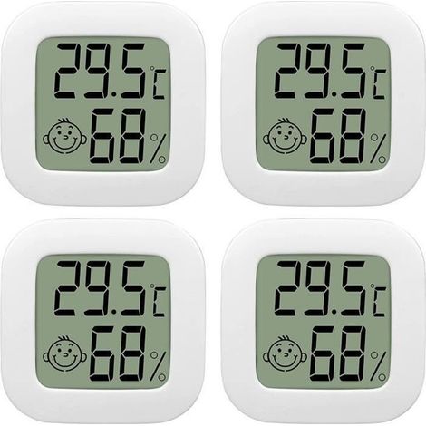 KLVGTIFS PU4 Pack Thermometre Interieur Mini LCD Thermomètre Hygrometre Haute Précision Moniteur avec Air icône pour Cuisine Chambre de Bébé (1/4)