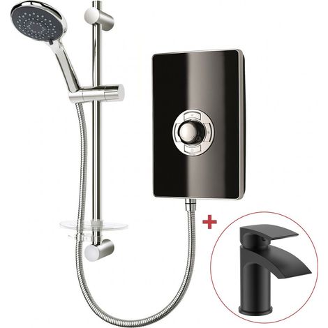 Triton Aspirante 8.5KW Gloss Black Electric Shower - Inc. Head+ Riser Rail + Tap