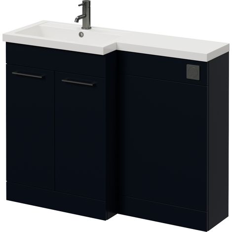 Napoli 390 Deep Blue 1100mm 2 Door Vanity Unit Toilet Suite with Square Left Hand Lucia Basin - 1100mm - Gunmetal Grey 160mm HandleWithout Kingston Toilet Pan
