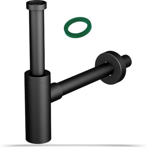 Schläfer 3439430 Sifone Minimalista in Abs 1 1/4" per Lavabo Bagno e Cucina, Scarico Lavandino Universale, Sifone in Plastica Antiodore, Tubo di Scarico Muro Ø 32mm, Colore Nero Opaco (1/5)