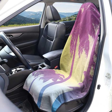 Universal Car Seat Cover in Terry Cloth, Universal Microfiber Car Seat Cover Accessory for Most Cars, Vans (Coconut Tree 1.1 Piece) (1/5)