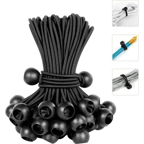 25 Pcs Tendeur Elastique Noir, Tendeur de Bache, Tendeur Elastique Boule pour Tentes, Bâches, Affiches, Camping, Tendeur en Caoutchouc 20CM (1/5)