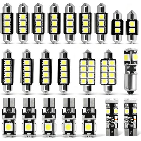 23-teiliges, CAN-Bus-kompatibles SMD-LED-Lampenset, Xenonweiß 6000K, T10, W5W & C5W, 31/36/42 mm, Innenraum- und Kennzeichenbeleuchtung, kompatibel mit VW, Ford, Honda – T10, C5W (1/5)