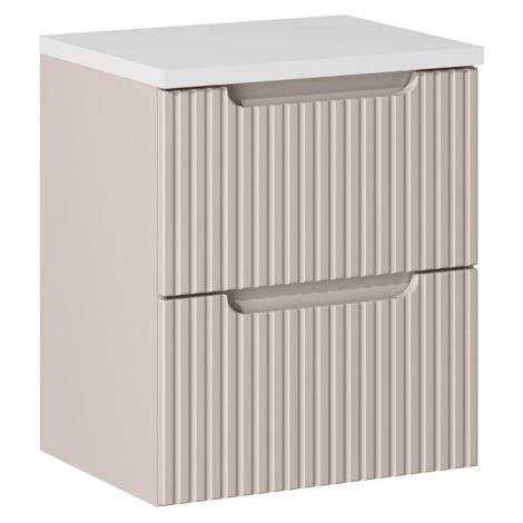 Ensemble Meuble Vasque 2 tiroirs et Plateau Blanc L 50 x P 40 x H 59,5 cm - Astral - Beige crème - Livraison gratuite