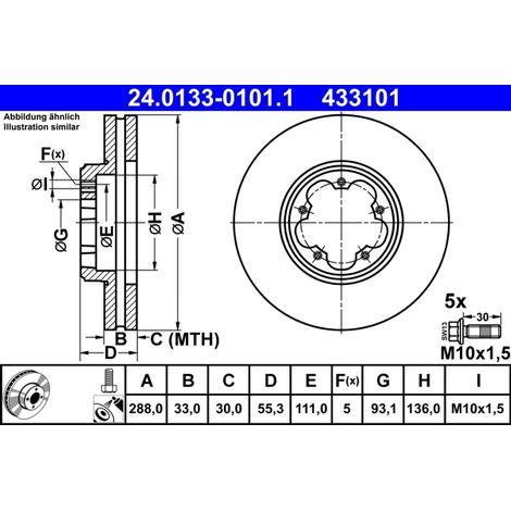Lot de 2 Disques de frein ATE 24.0133-0101.1 FORD 1763885 1842994 1867728