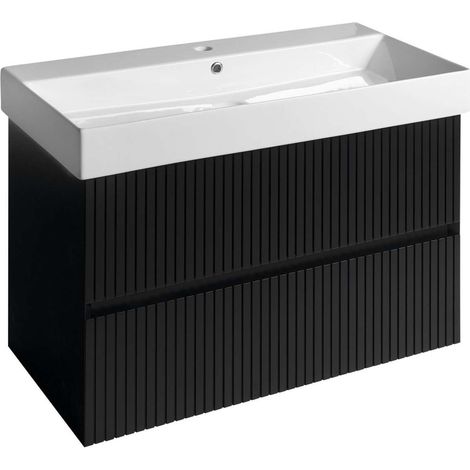 Sapho Filena - Mueble de lavabo 82x52x43 cm, 2 cajones, tiras negro mate FID1285BS