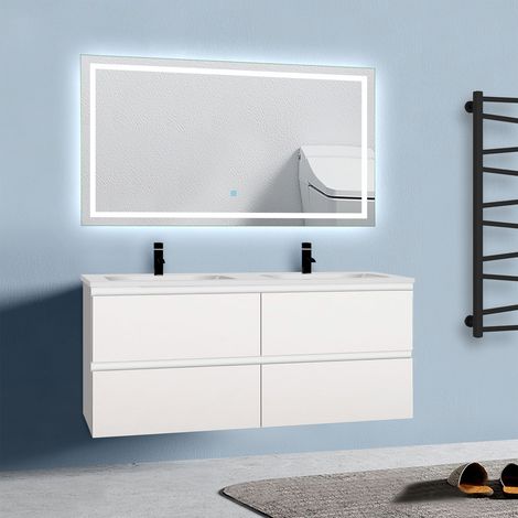 Acezanble – Miroir lumineux de salle de bain 120 x 80 cm – Éclairage LED anti-buée – IP44 – Interrupteur tactile – Montage vertical/horizontal