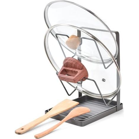 Organiseur de Couvercle de Casserole, Support Couvercle Casserole à 2 Niveaux avec Bac Récupérateur Amovible – Support en Acier Carb (1/4)