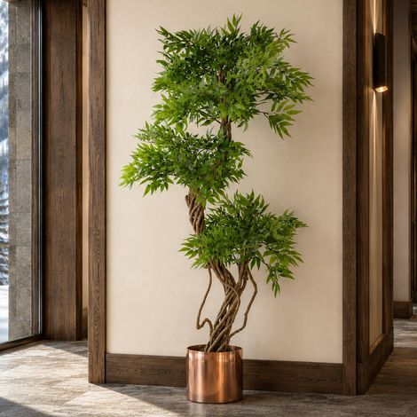 140cm Botanik Artificial Japanese Fruticosa Ficus Tree, Green Copper