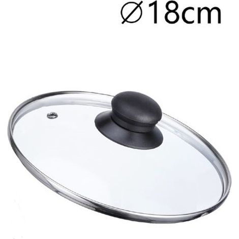 TrAdE Shop Traesio - Coperchio In Vetro Ricambio Per Pentola Padella ø16-18-20-22-24-26-30-32cm Pomello Nero -    -diametro 18cm   -
