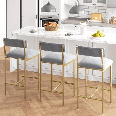 tabourets de bar lot 4 rembourrés dossier gris doré 65 cm pour îlot cuisine (1/5)