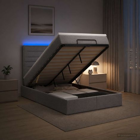 vidaXL Cama tipo otomana con colchón y LED Gris Claro 120 x 190 cm (1/5)