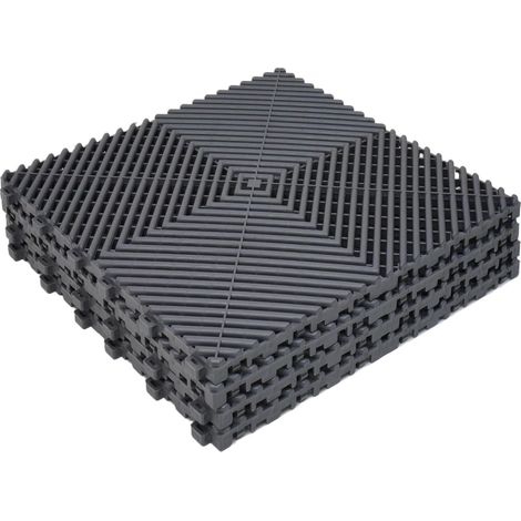 Lot de 20 tapis de sol industriels emboîtables en PVC 40 x 40 cm - Tapis de drainage d'atelier modulaire pour garage, extérieur, zone humide (1/5)