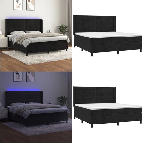 Sommier à lattes de lit matelas et LED Noir 180x200 cm Velours - Lit Capitonné - Lit Design - Lit Double - Tête De Lit Ajustable - Éclairage Led - Home & Living (1/5)