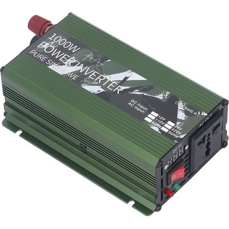 Onduleur solaire extérieur pour voiture de 1000 W, convertisseur CC 12 V vers CA 220 V, onduleur à onde sinusoïdale pure avec ventilateur de refroidissement (1/5)
