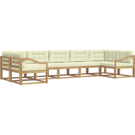Conjunto de sofás de exterior 7 uds. 7 plaza Blanco y Crema vidaXL (1/5)