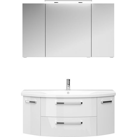 Waschplatz-Set FES-4010-66 Waschtisch Unterschrank & Keramik Waschbecken in weiß glänzend - B/H/T: 121/175/48cm (1/5)
